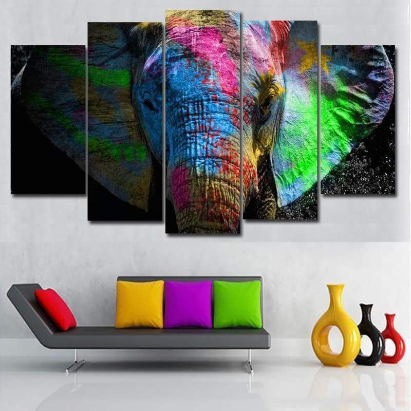 5 Panels Colorful Elephant Diy Paint By Numbers Kits VM95926 - NEEDLEWORK KITS