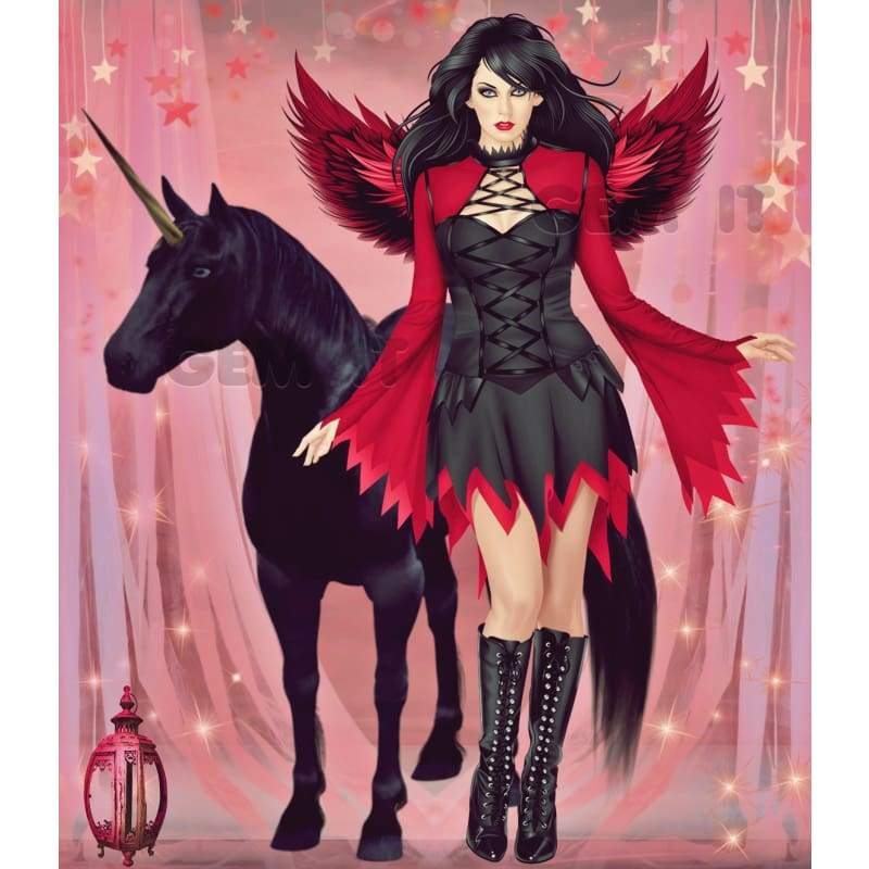 Black Angel with Black Unicorn  Full Drill Diamond Painting - - NEEDLEWORK KITS