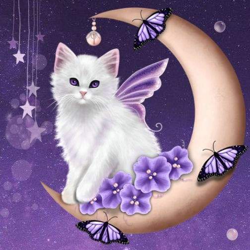 Moon Cat Purple Full Drill Diamond Painting - - NEEDLEWORK KITS