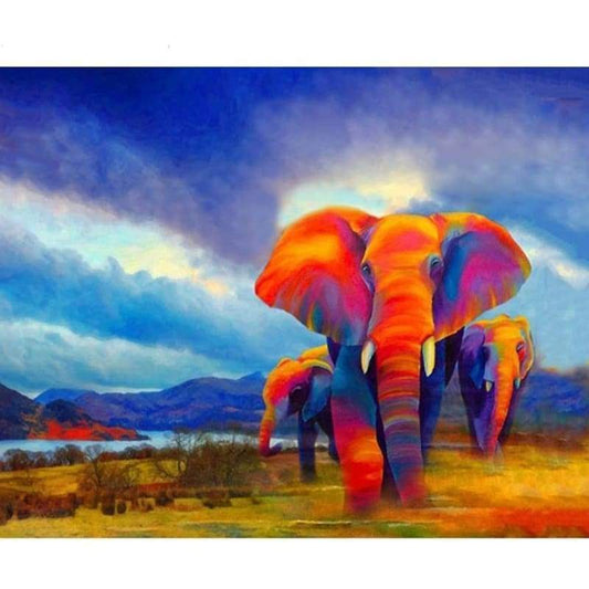 Animal African Colorful Elephants Diy Paint By Numbers Kits VM00190 - NEEDLEWORK KITS