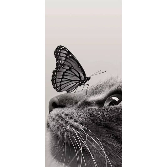 Cat And Butterfly on Nose- Full Drill Diamond Painting - 