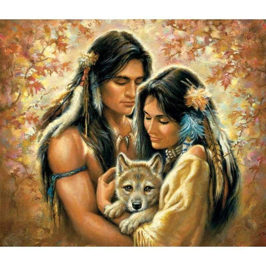 Couple And Wolf Diy Paint By Numbers Kits PBN54605 - NEEDLEWORK KITS