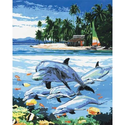 Dolphin Diy Paint By Numbers Kits ZXZ-088 - NEEDLEWORK KITS