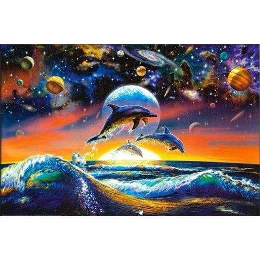 Dolphins And Planets- Full Drill Diamond Painting - Special