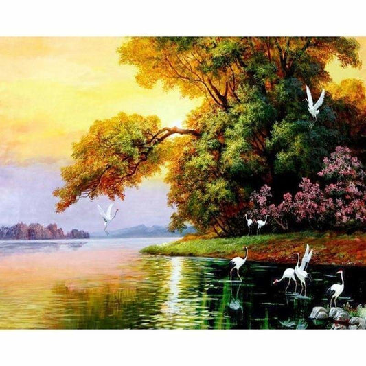 Full Drill - 5D Diamond Painting Kits Crane And Swans In the