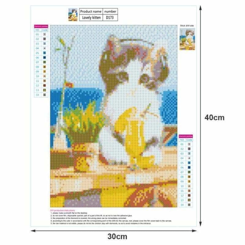 Full Drill - 5D Diamond Painting Kits Listen Music Cute Cat 