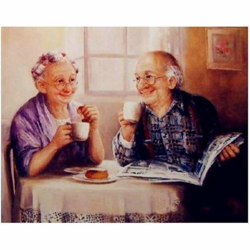 Full Drill - 5D Diamond Painting Kits Old Couple Drinking at