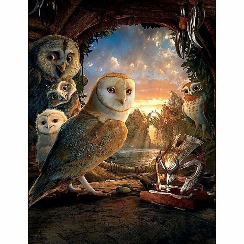 Full Drill - 5D Diamond Painting Kits Owl Family in a Hollow