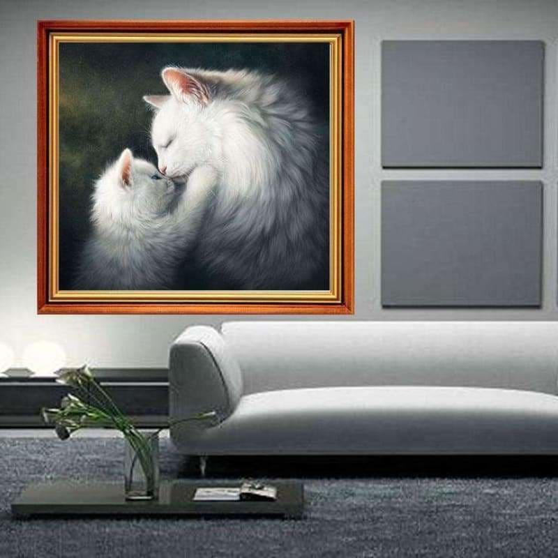 Full Drill - 5D Diamond Painting Kits White Cat Mother and 