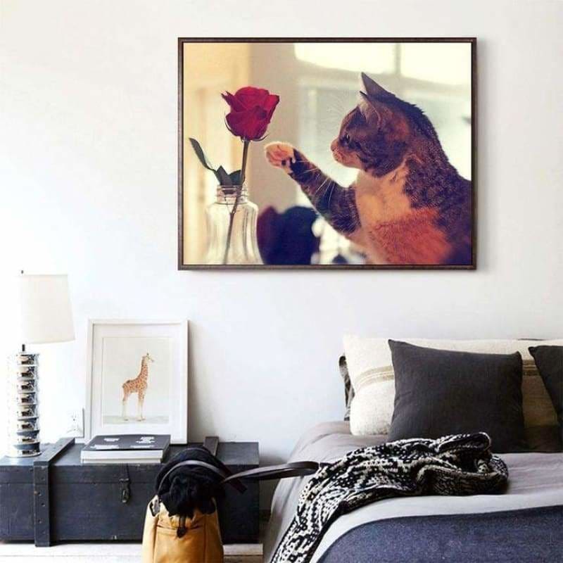 Full Drill - 5D DIY Diamond Painting Kits Cute Cat Red Rose 