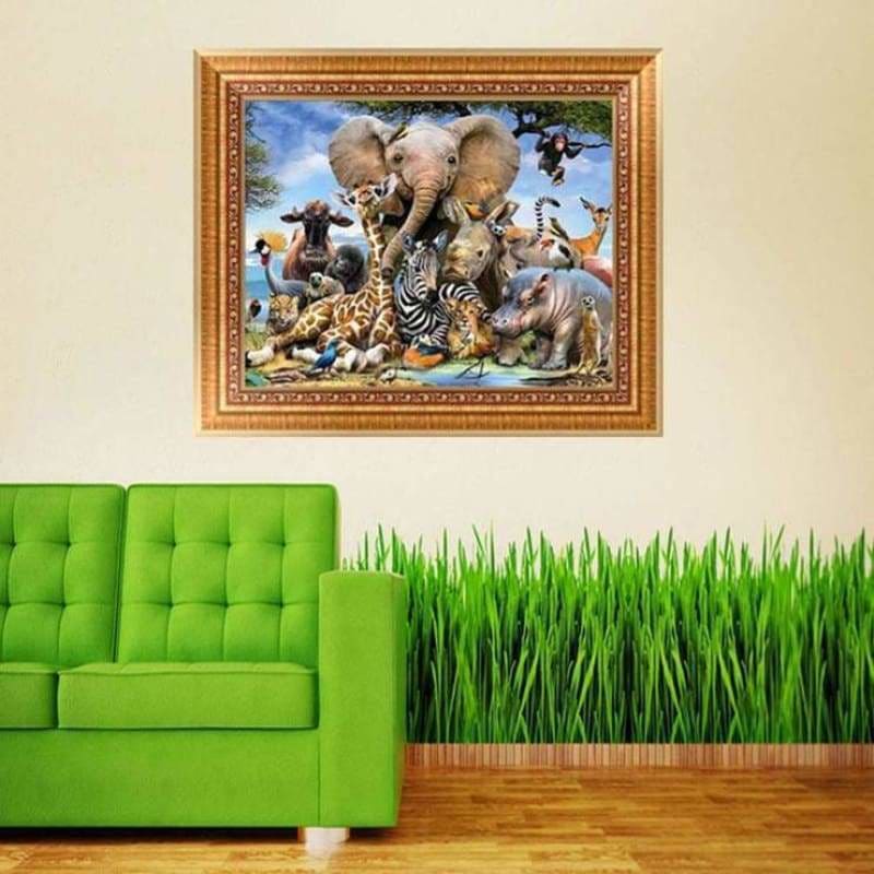 Full Drill - 5D DIY Diamond Painting Kits Happy Jungle Wildlife Animals - NEEDLEWORK KITS