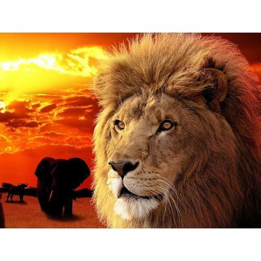 Full Drill - 5D Diy Diamond Painting Twilight Lion Elephant