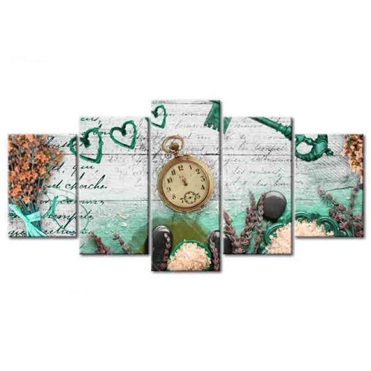 Full Square Drill Multi Panel Clock And Heart Full Drill -