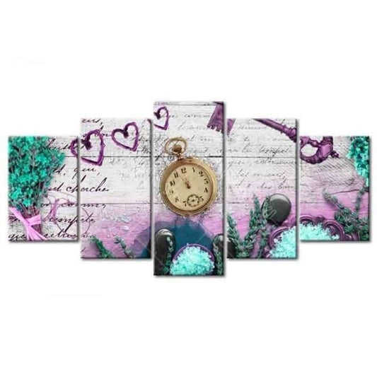 Full Square Drill Multi Panel Clock Heart Full Drill - 5D