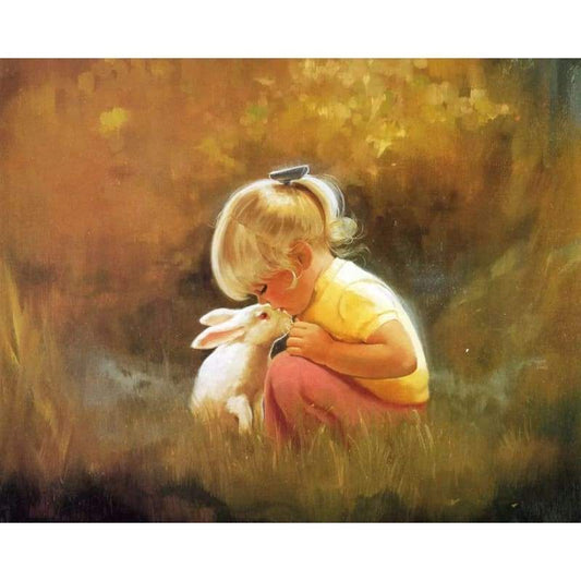 Girl And Rabbit Diy Paint By Numbers Kits ZXQ185-23 - NEEDLEWORK KITS