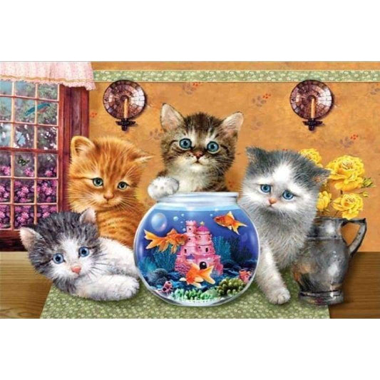 Kittens With Fish Bowl- Full Drill Diamond Painting -