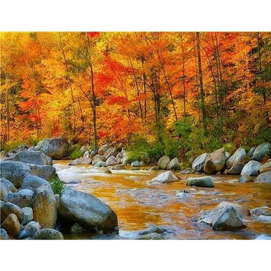 Landscape Autumn Forest Creek Diy Crystal Diamond Painting