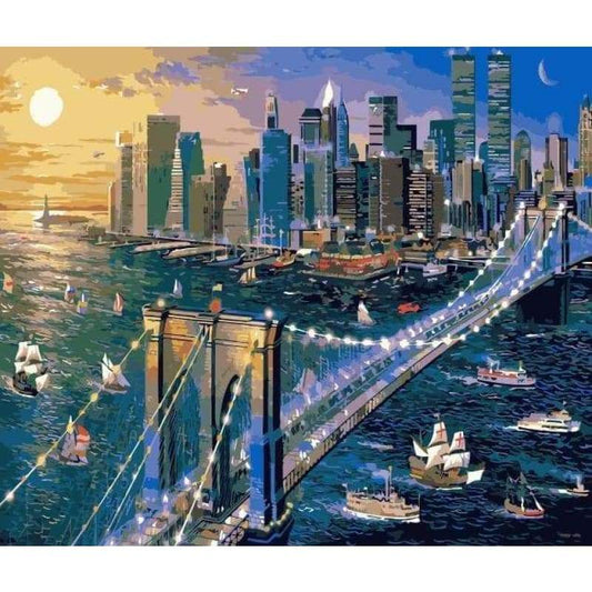 Landscape Bridge Building Diy Paint By Numbers Kits WM-1463 - NEEDLEWORK KITS