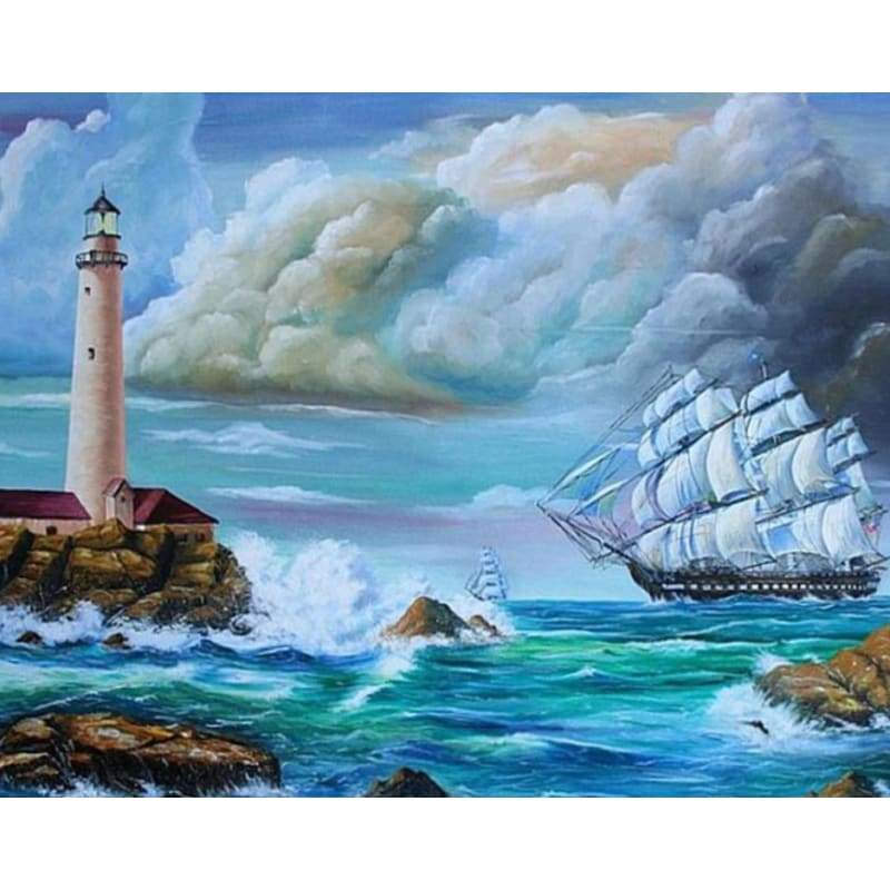 Landscape Lighthouse Boat Diy Paint By Numbers Kits PBN91397 - NEEDLEWORK KITS