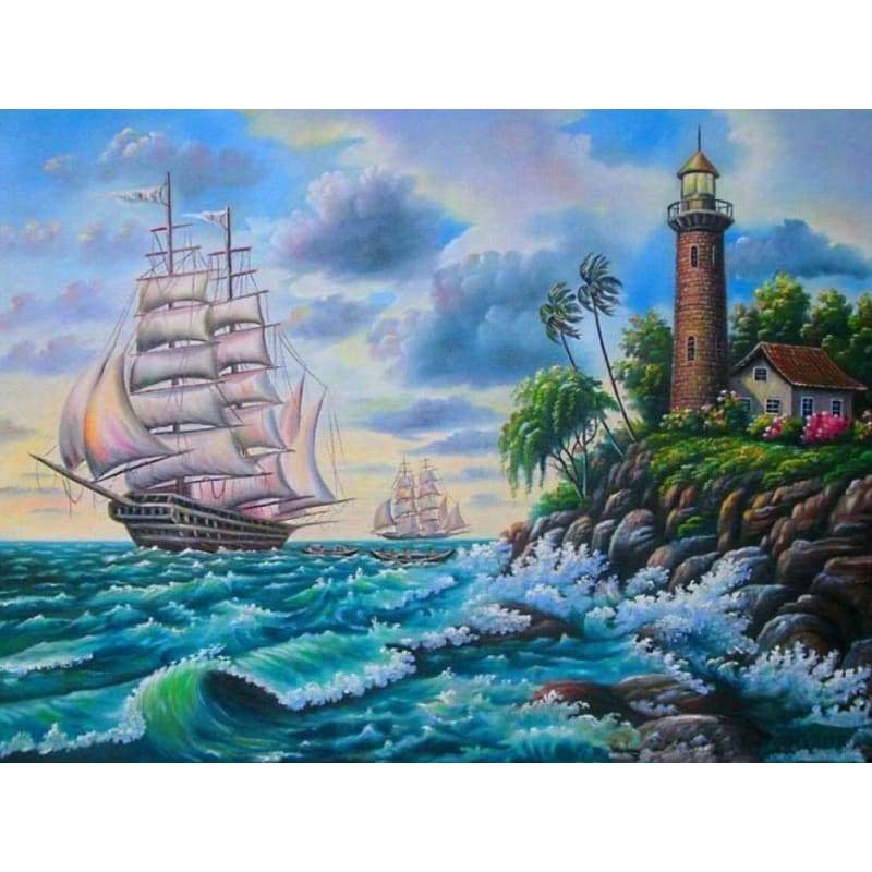 Landscape Lighthouse Boat Diy Paint By Numbers Kits ZXQ3306 - NEEDLEWORK KITS