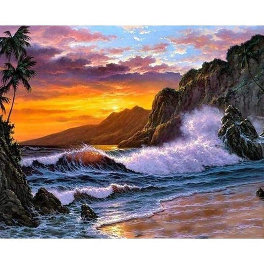 Landscape Nature Waves Rocks Beach Summer DIY Paint By 