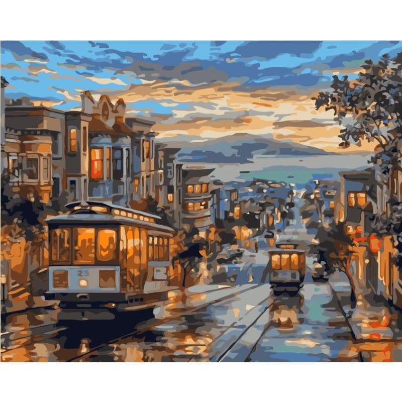 Landscape Nightfall Street Paint By Numbers Kits SY-4050-036 - NEEDLEWORK KITS