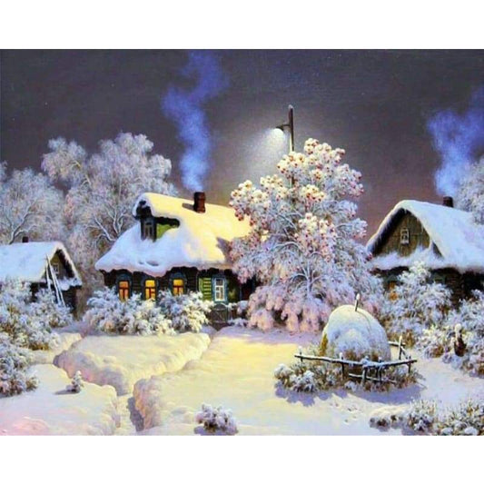 Landscape Quiet Snow Village Diy Paint By Numbers Kits WM-517 - NEEDLEWORK KITS