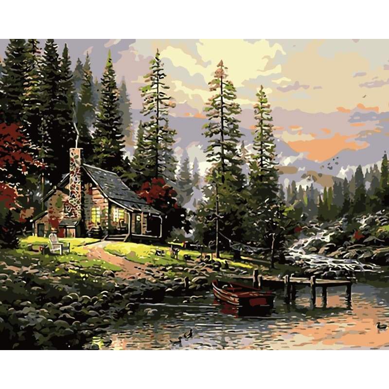 Landscape Quite Lakeside Cottage Diy Paint By Numbers Kits WM-636 - NEEDLEWORK KITS