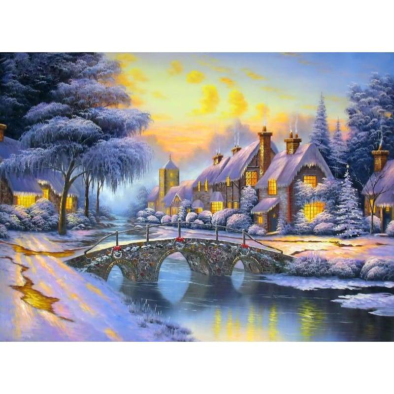 Landscape Snow Village Diy Paint By Numbers Kits PBN91462 - NEEDLEWORK KITS