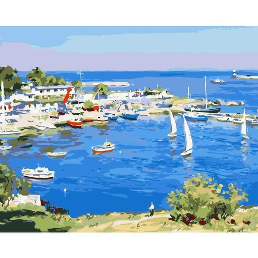 Landscape Town Boat Diy Paint By Numbers Kits WM-644 - NEEDLEWORK KITS