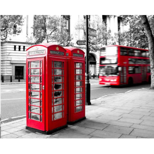 Modern Art Street Red Phone Booth Full Drill - 5D Diy