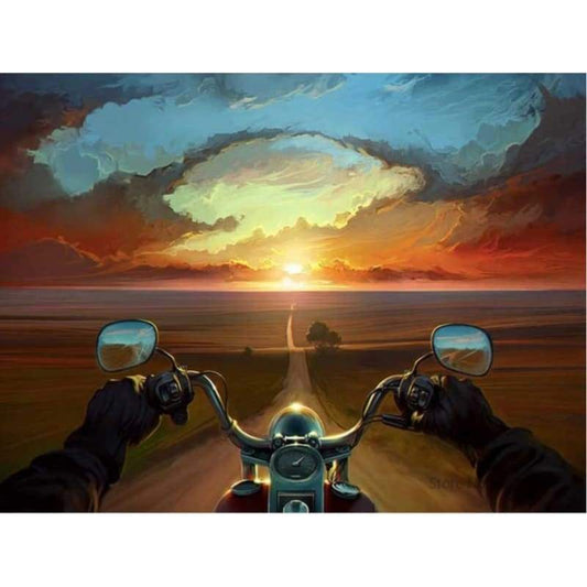 Motorbike Sunset Diy Paint By Numbers Kits VM00214 - NEEDLEWORK KITS