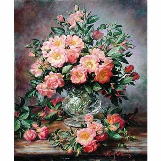 Oil Painting Style Beautiful Pink Flower Full Drill - 5D Diy