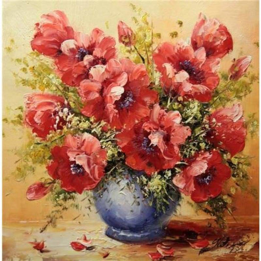 Oil Painting Style Beautiful Red Flower Full Drill - 5D Diy