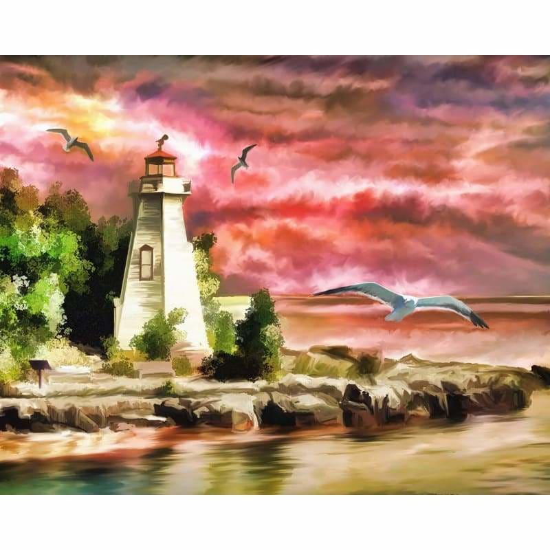 Oil Painting Style Lighthouse Scenery Diy Full Drill - 5D 