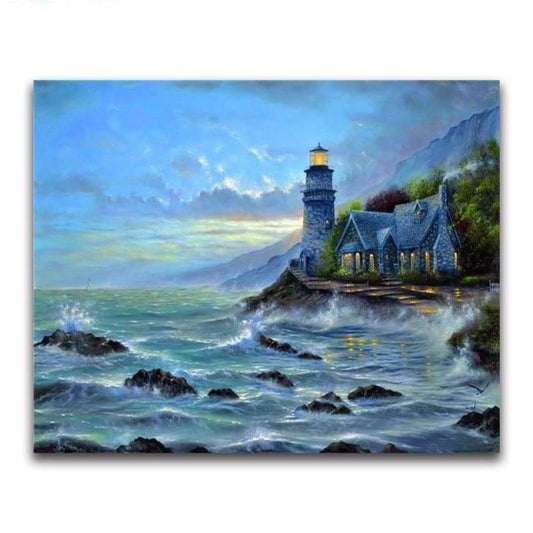 Oil Painting Style Lighthouse Wall Decor Diy Full Drill - 5D