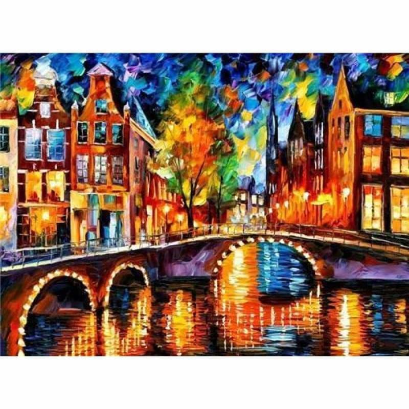 Oil Painting Style Night Street Landscape Full Drill - 5D 