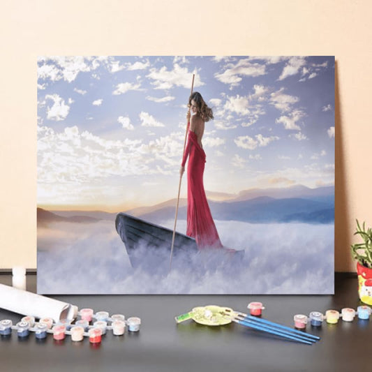 Paint by Numbers Kit-Woman in the sea of clouds