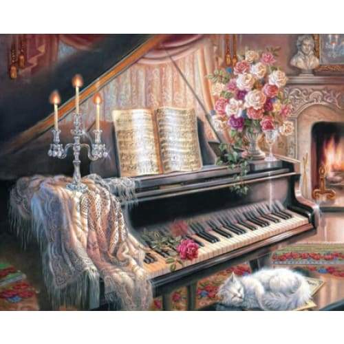 Piano and Roses-   Full Drill Diamond Painting - NEEDLEWORK KITS