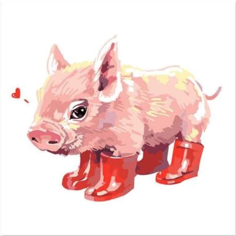 Pig Red Boots Diy Paint By Numbers Kits PBN92034 - NEEDLEWORK KITS