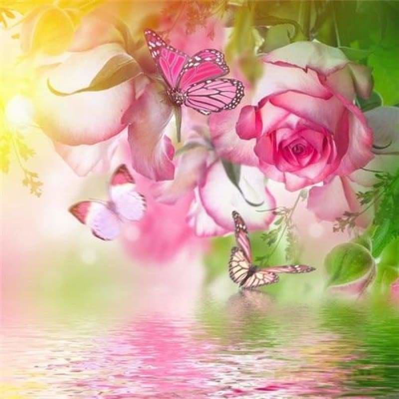 Pink Flowers Butterfly Full Drill - 5D Diy Diamond Painting 