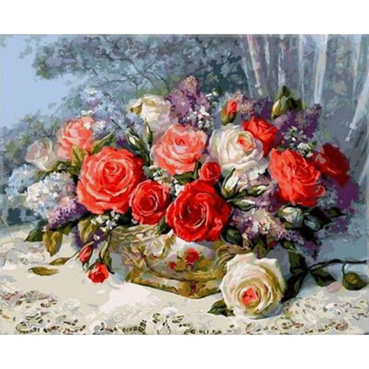 Plant Rose Diy Paint By Numbers Kits ZXMS8812 - NEEDLEWORK KITS
