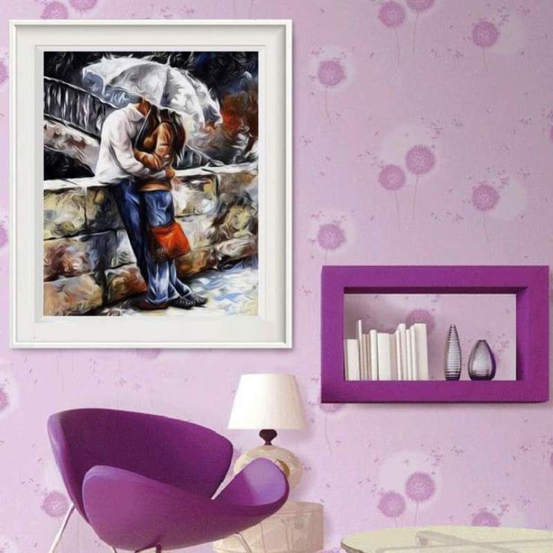 Full Drill - 5D Diamond Painting Kits Kiss Young Couple Under The Umbrella - NEEDLEWORK KITS