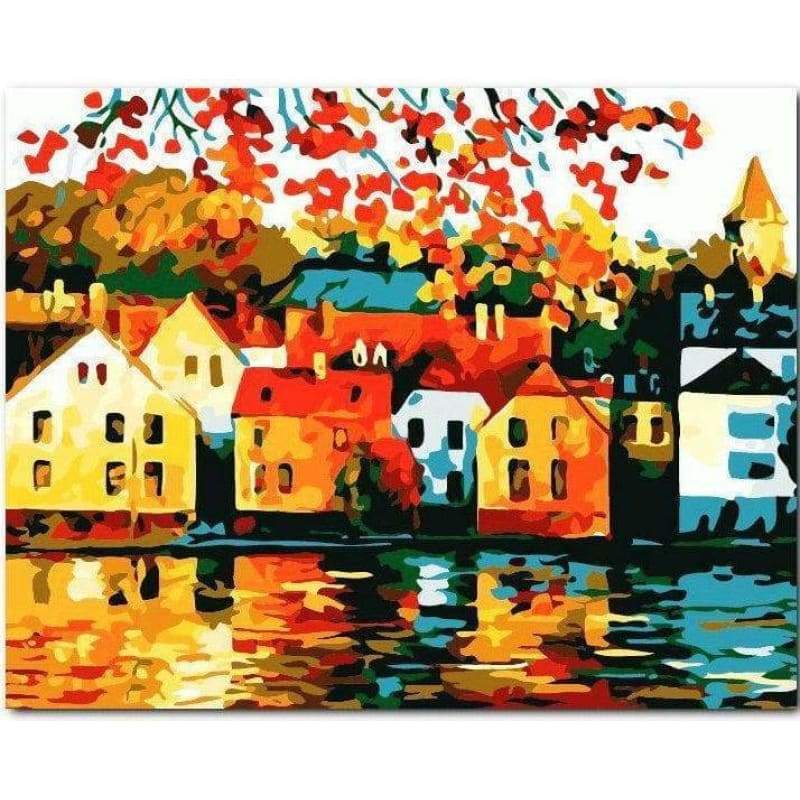 Red Yellow Houses Diy Paint By Numbers Kits YM-4050-116 - NEEDLEWORK KITS